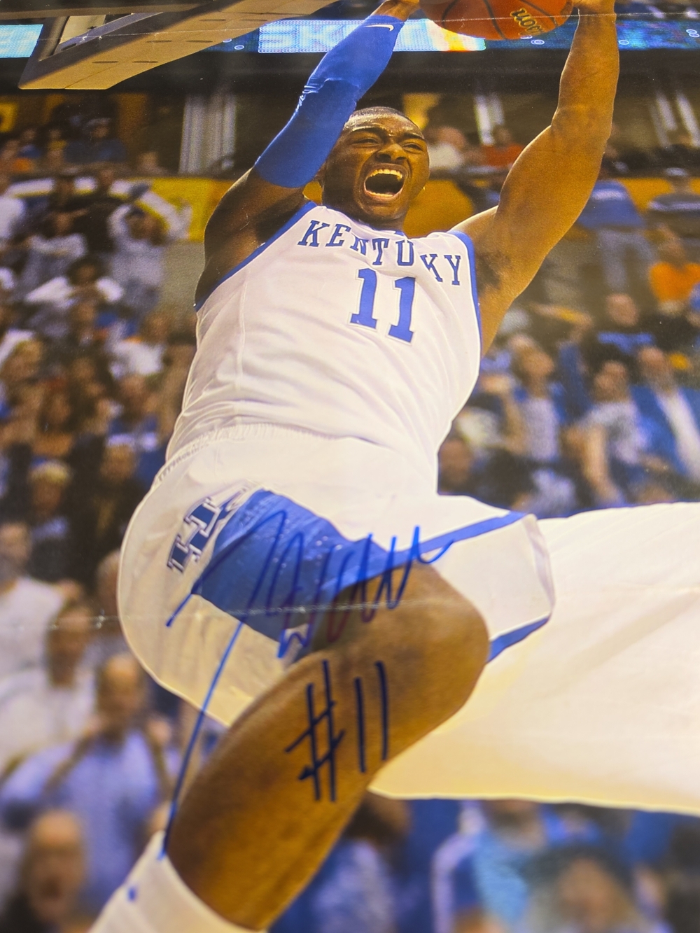 Autographed Sports Poster - White & Blue Basketball Action Print
